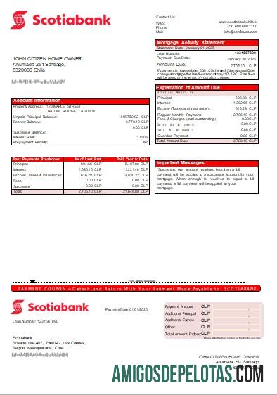 Declaração de hipoteca do Chile Scotiabank Bank Scr exemplo real